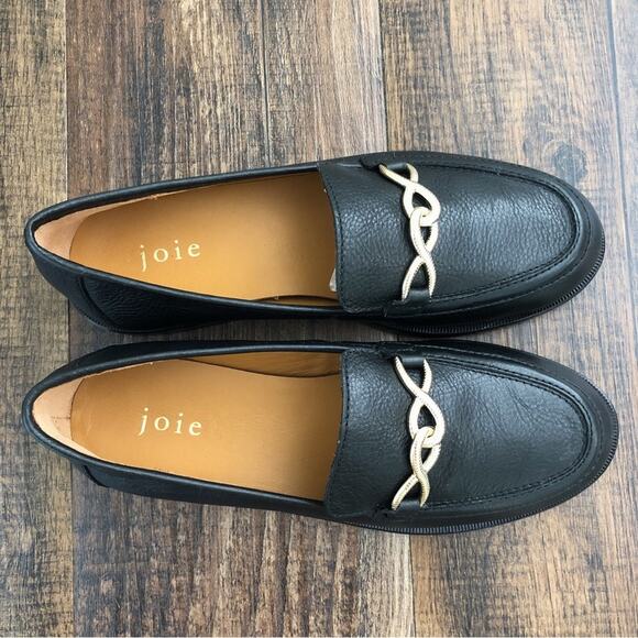 Joie Nappa Leather Loafer Moc Toe Gold Bit Detail Preppy "Laila" Size 5 Black - Picture 1 of 12
